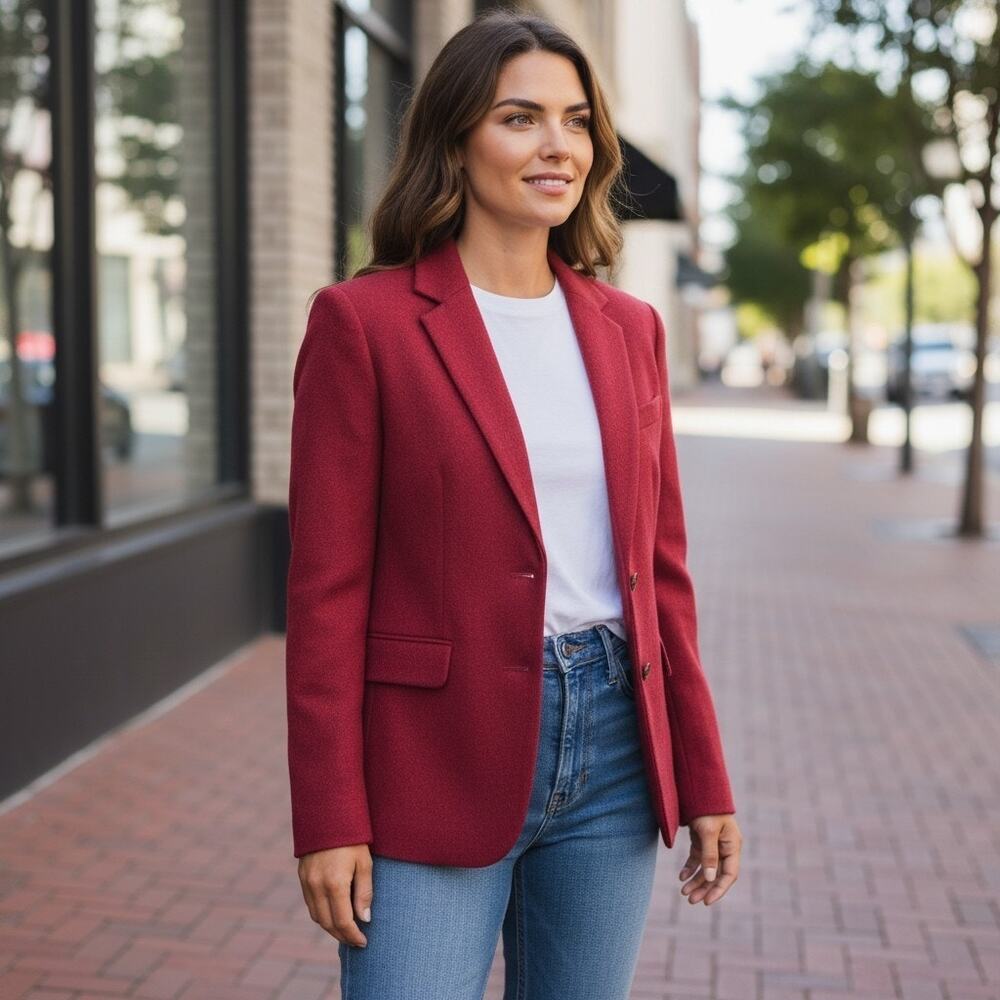L.L. Bean Women's Size 10 Red Lined Wool Cashmere Blend Blazer